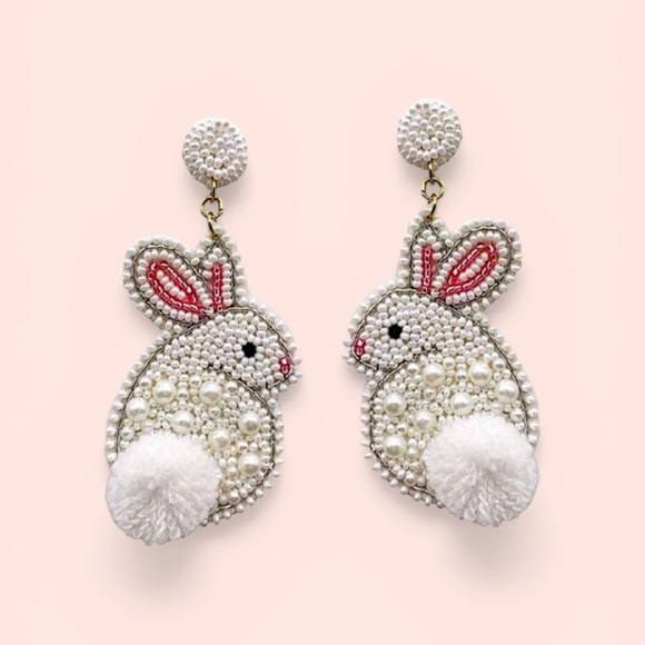 Lily Posh Jewelry - Lily Posh Beaded Bunny Rabbit Earrings Pearl Pom Pom Easter Spring- NWT
